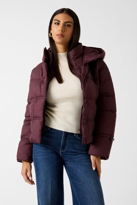 Kadın New Daisy Kapüşonlu Şişme Mont - Koyu Kırmızı 