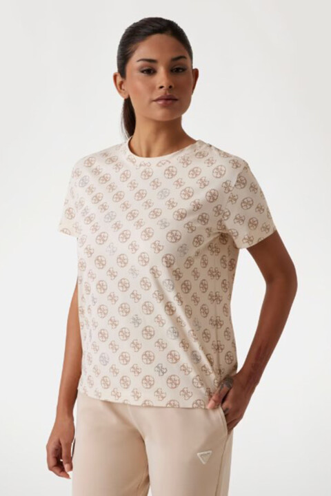 Kadın Nomie Tamamı 4G Logolu T-Shirt - Bej 