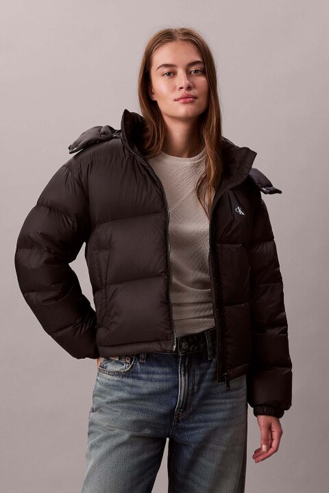 Kadın Normal Kalıp Kapüşonlu Şişme Mont - Siyah 