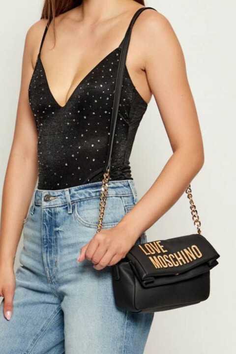 Kadın Omuz Çantası Lettering Flap Model - Siyah 
