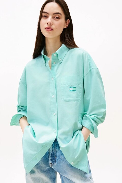Kadın Oversize Cep Detaylı Gömlek - Mint Yeşili 