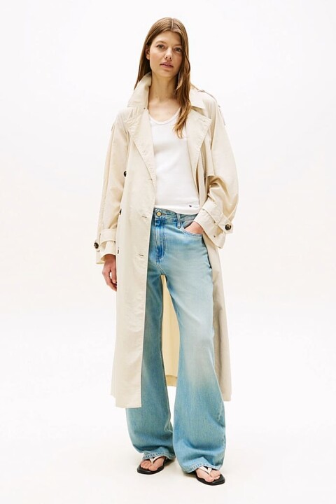 Kadın Oversize Fit Kemerli Trençkot - Krem 