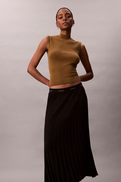 Kadın Pleated Crepe Mıdı Etek - Siyah 