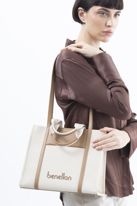 Kadın Print El Çantası - Bej 