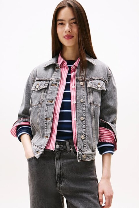 Kadın Rahat Kalıp Çok Cepli Jean Ceket - Eskitme Gri 