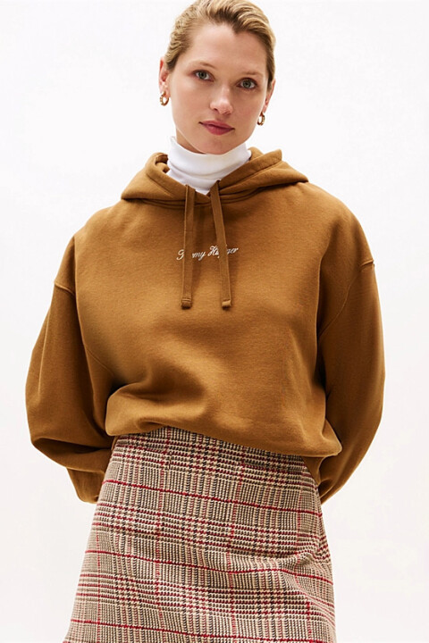 Kadın Rahat Kalıp Düşük Omuzlu Kapüşonlu Sweatshirt - Tarçın 