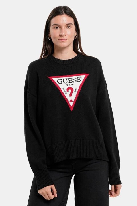 Kadın Rahat Kalıp Grafik Desenli Triko Kazak - Siyah 