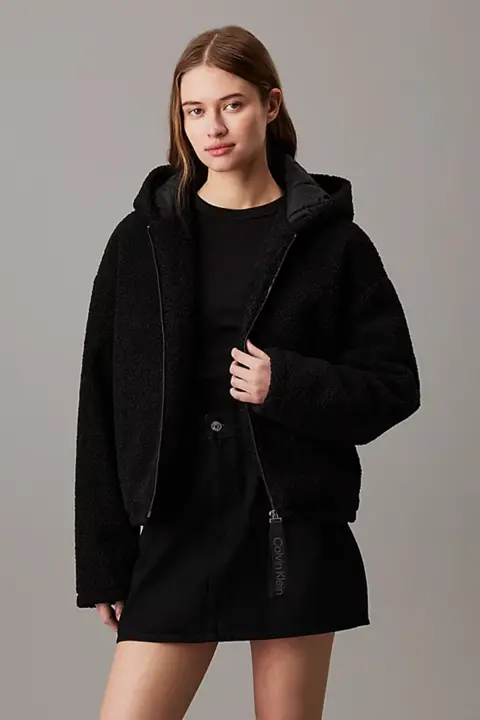 Kadın Rahat Sherpa Dolgulu Ceket - Siyah 