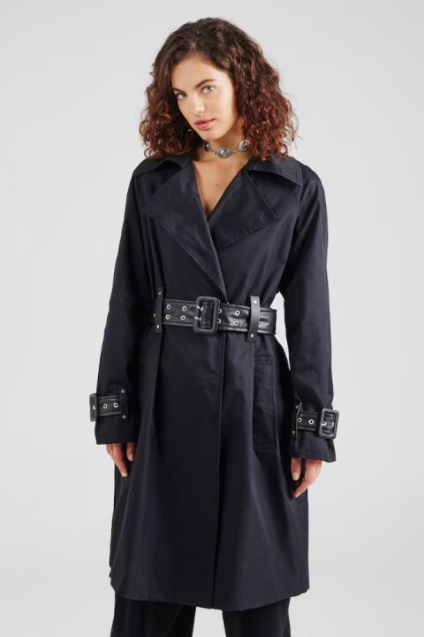Kadın Raphaelle Kuşgözü Detaylı Kemerli Trençkot - Siyah 