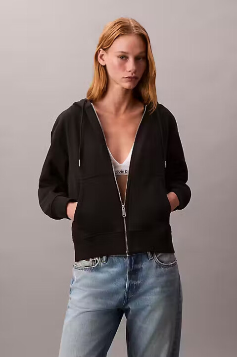 Kadın Regular Fit Fermuarlı Kapüşonlu Sweatshirt - Siyah 