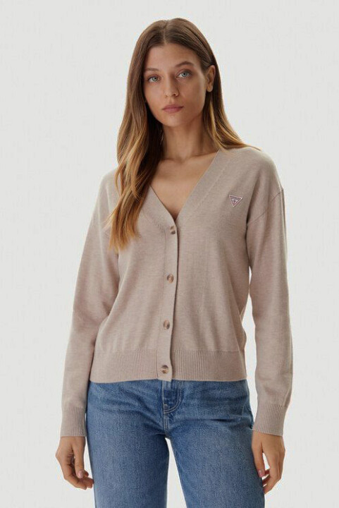 Kadın Regular Fit İpek ve Yün Karışımlı V Yaka Hırka - Bej 