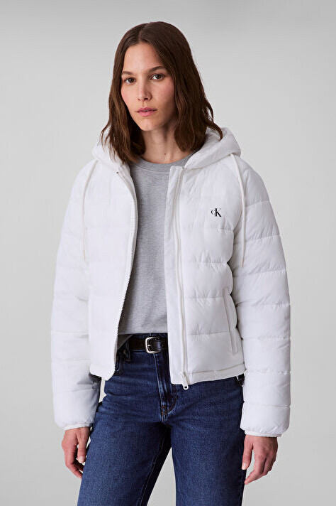 Kadın Regular Fit Kapüşonlu Şişme Mont - Beyaz 