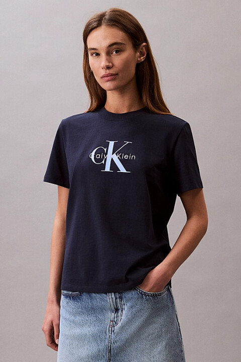 Kadın Regular Fit Monogram Logolu T-Shirt - Lacivert 