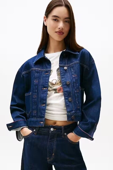 Kadın Regular Fit Pileli Kısa Kot Ceket - Lacivert 