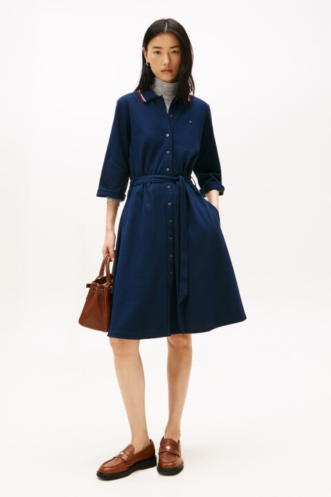 Kadın Regular Fit Polo Yaka Düğmeli Midi Elbise - Lacivert 