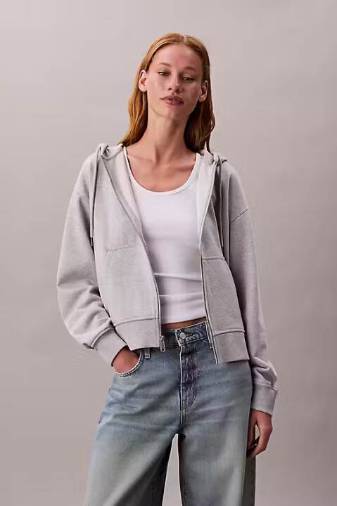 Kadın Regular Fit Terry Fermuarlı Kapüşonlu Sweatshirt - Gri 