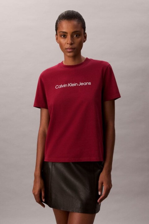 Kadın Regular Kalıp Yazı Baskılı T-Shirt - Bordo 