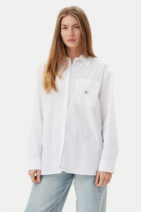 Kadın Relaxed Fit Cepli Esnek Poplin Gömlek - Beyaz 