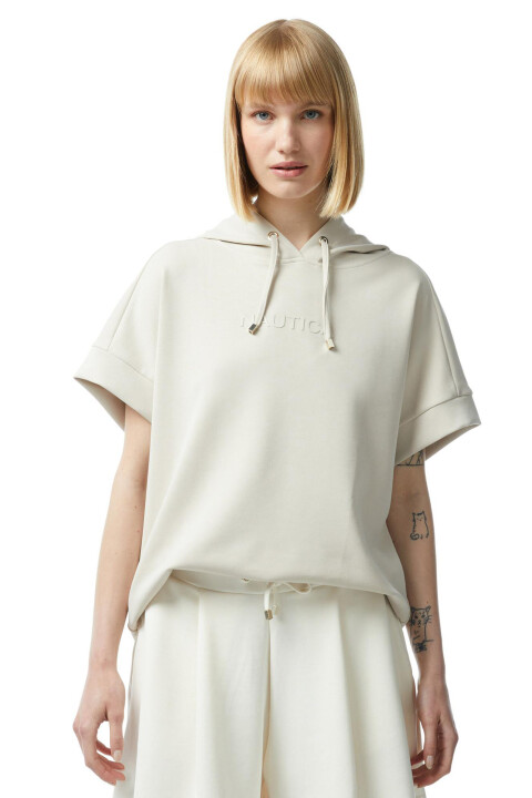 Kadın Relaxed Fit Kısa Kollu Sweatshirt - Bej 