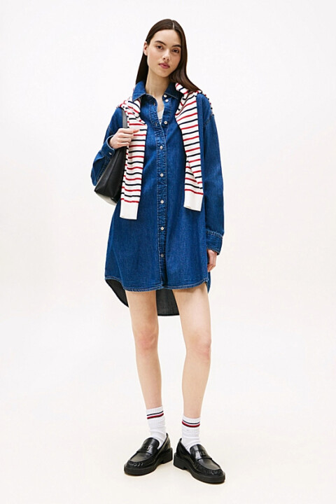 Kadın Relaxed Fit Kot Gömlek Elbise - Mavi 