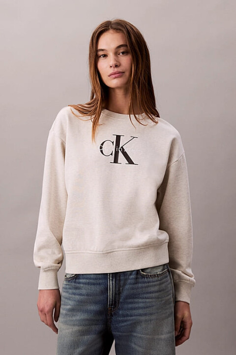 Kadın Relaxed Fit Monogram Logolu Sweatshirt - Krem Melanj 