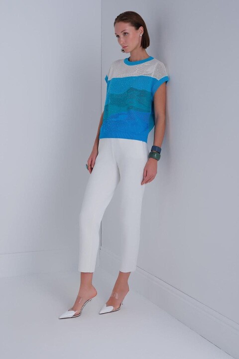 Kadın Renk Geçişli Bisiklet Yaka Süveter - Mavi 