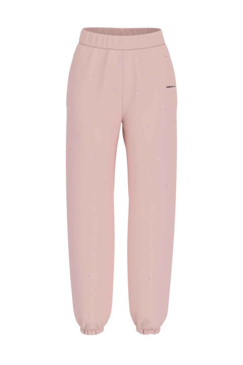 Kadın Rhinestones Jogger Pantolon - Pembe 
