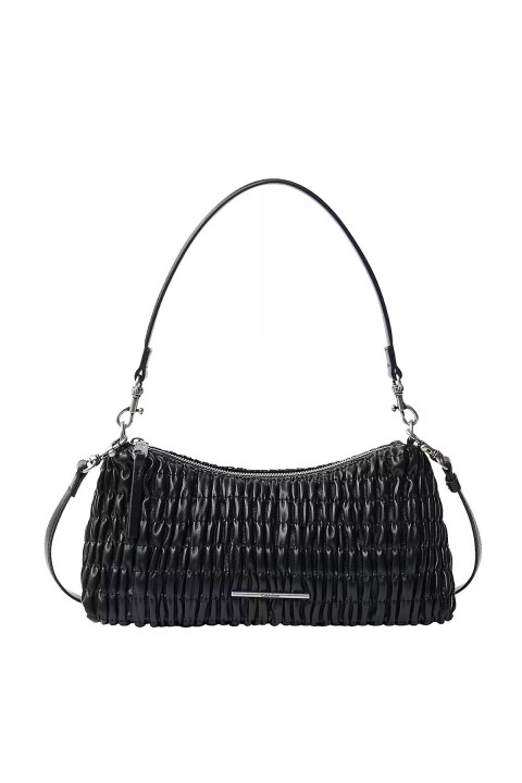 Kadın Rouched Omuz Çantası - Siyah 