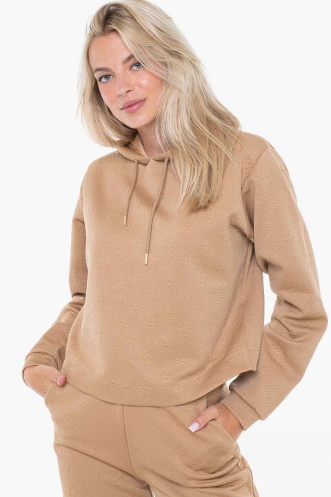 Kadın Scuba Fermuarlı Kapüşonlu Logolu Sweatshirt - Bej 