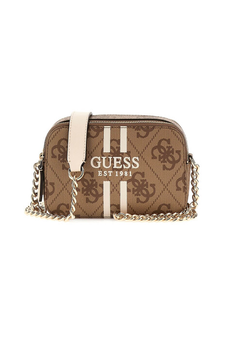 Kadın Şerit Detaylı Monogram Desenli Kamera Çantası - Kahverengi 