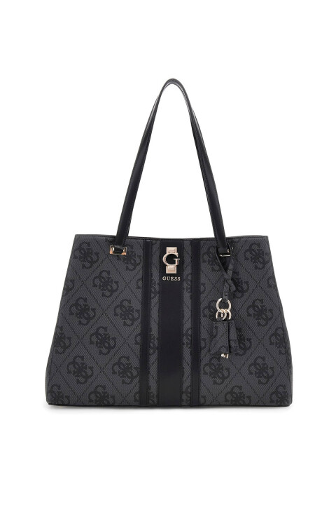 Kadın Şerit Detaylı Monogram Desenli Tote Çanta - Antrasit 