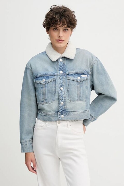 Kadın Sherpa Wool Denim Peluş Yakalı Ceket - Mavi 