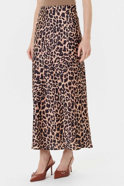 Kadın Sibilla Leopar Desenli Midi Etek - Çok Renkli 