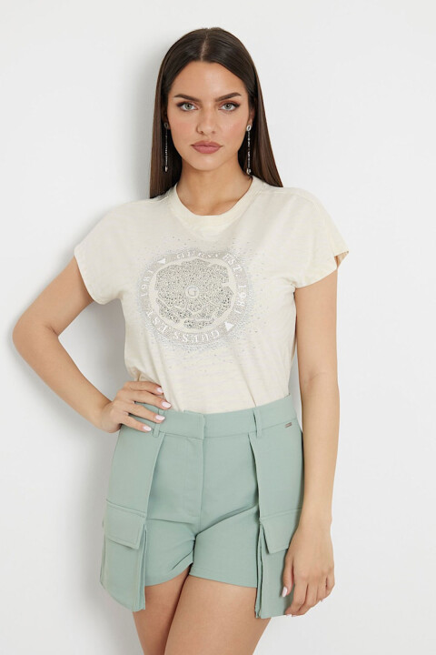 Kadın Sl Cn Zebra Önü Baskılı T-Shirt - Bej 