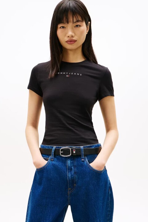 Kadın Slim Bling Linear Yazı Logolu T-Shirt - Siyah 