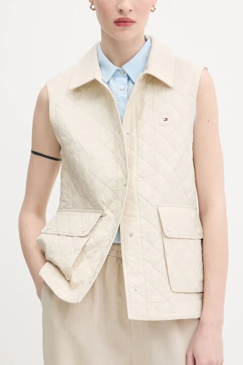 Kadın Slim Fit Kapitone Gömlek Yaka Yelek - Krem 