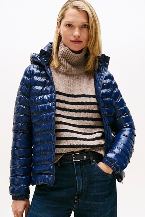 Kadın Slim Fit Kapüşonlu Şişme Mont - Lacivert 