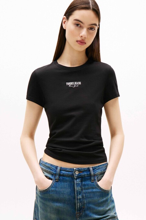 Kadın Slim Fit Logolu T-Shirt - Siyah 