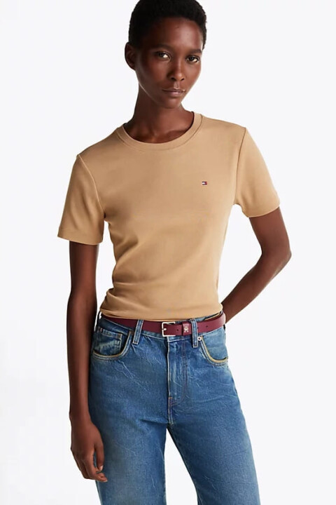 Kadın Slim Fit T-Shirt - Açık Kahverengi 