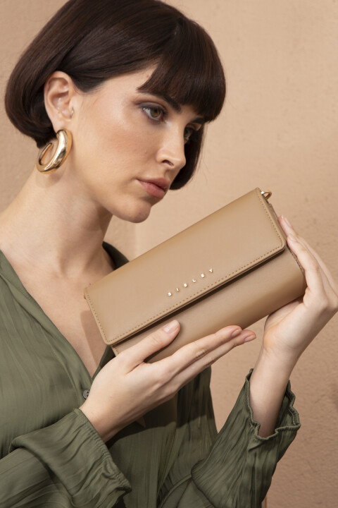 Kadın SLY Dikdörtgen Omuz Çantası - Camel 