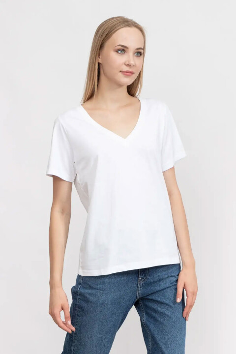 Kadın Smooth V Neck T-Shirt - Beyaz 