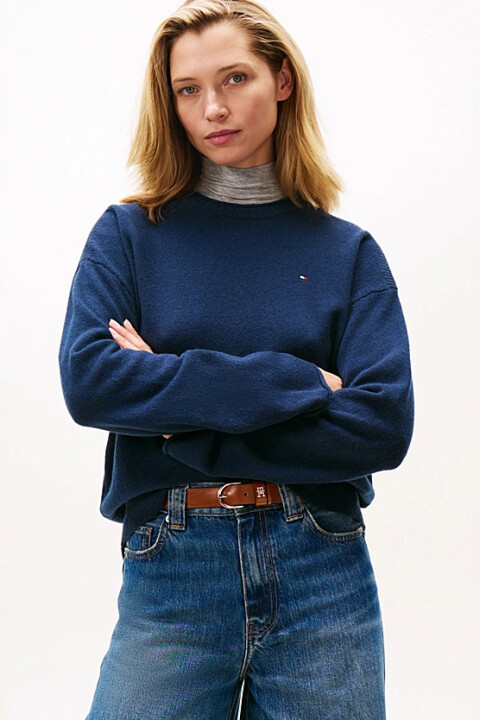 Kadın Soft Wool Relaxed Fit Düşük Omuz Kazak - Lacivert 