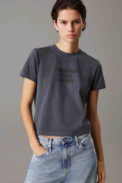 Kadın Solmuş Logolu T-Shirt - Siyah 