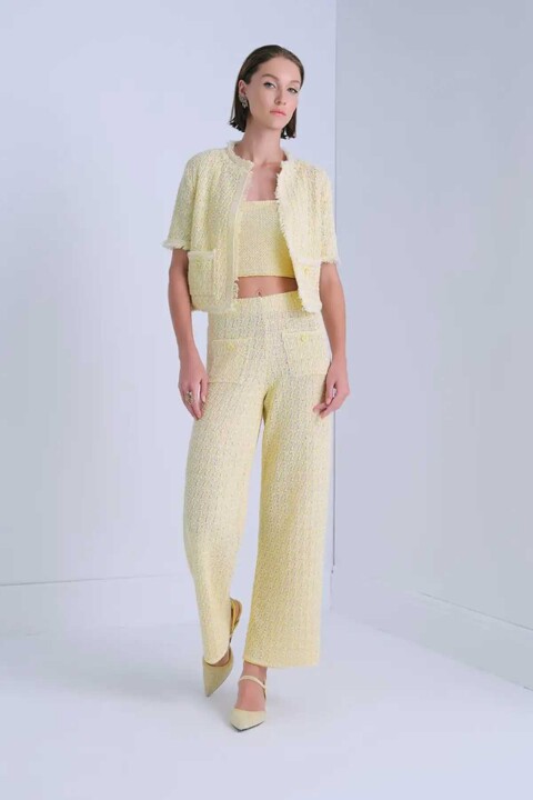 Kadın Süs Cep Detaylı Tüvit Pantolon - Sarı 
