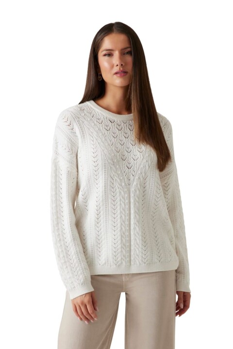 Kadın Sylvie Örgü Detaylı Triko - Beyaz 