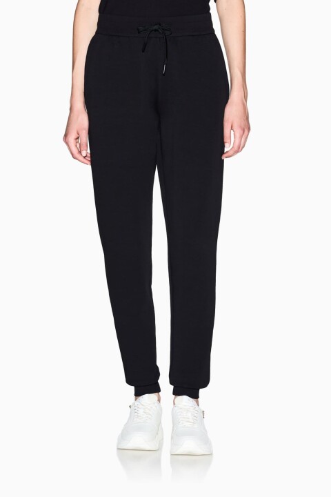 Kadın Tam Kalıp Bağcıklı Lastik Paçalı Eşofman Altı - Siyah 