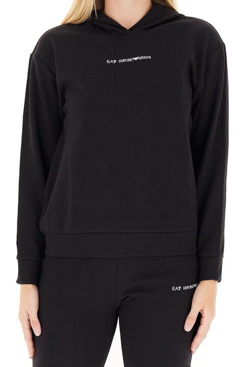 Kadın Tam Kalıp Kapüşonlu Logolu Sweatshirt - Siyah 