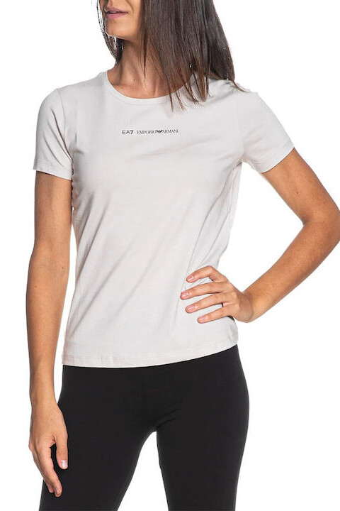 Kadın Tam Kalıp Kısa Kollu Logolu T-Shirt - Ekru 