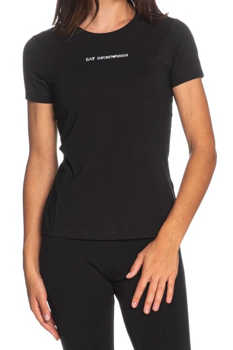 Kadın Tam Kalıp Kısa Kollu Logolu T-Shirt - Siyah 