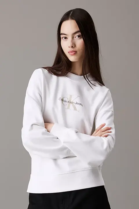 Kadın Textured Monologo Sweatshirt - Beyaz 